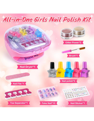 Kit de Esmalte de Uñas Shemira Rosa con Secador para Niñas