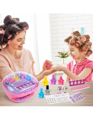 Kit de Esmalte de Uñas Shemira Rosa con Secador para Niñas