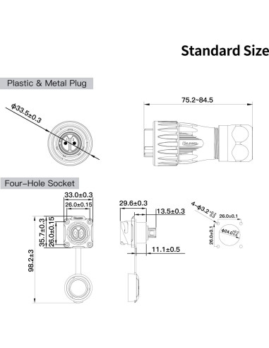 Conector Industrial CNLINKO DH-24 2 Pin IP68 Metal M24