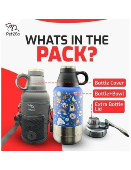 Botella de Agua para Perros Pet2Go 32oz con Cuencos Desmontables Botella de Agua para Perros Pet2Go 32oz con Cuencos Desmontables