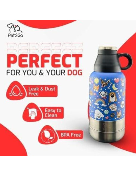 Botella de Agua para Perros Pet2Go 32oz con Cuencos Desmontables Botella de Agua para Perros Pet2Go 32oz con Cuencos Desmontables