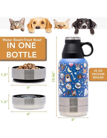 Botella de Agua para Perros Pet2Go 32oz con Cuencos Desmontables Botella de Agua para Perros Pet2Go 32oz con Cuencos Desmontables