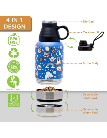 Botella de Agua para Perros Pet2Go 32oz con Cuencos Desmontables Botella de Agua para Perros Pet2Go 32oz con Cuencos Desmontables