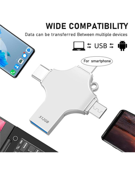 Memoria USB AOIRHLA 512GB 4 en 1 Alta Velocidad USB 3.0 Memoria USB AOIRHLA 512GB 4 en 1 Alta Velocidad USB 3.0