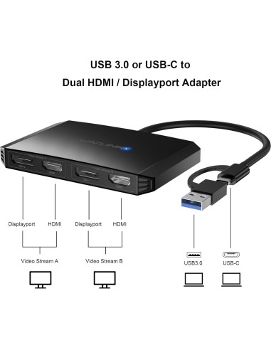 Adaptador USB 3.0 a Doble DisplayPort/HDMI WAVLINK 4K@60Hz