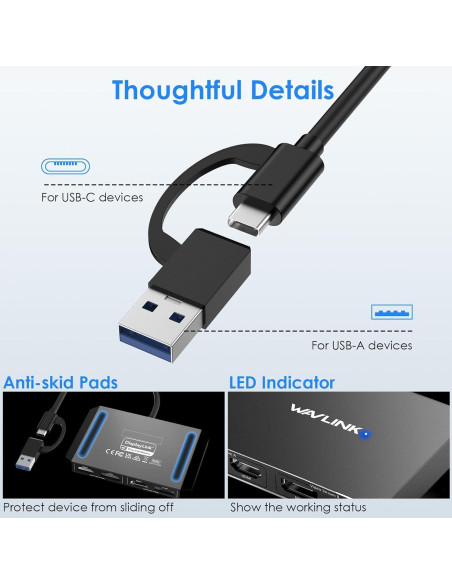 Adaptador USB 3.0 a Doble DisplayPort/HDMI WAVLINK 4K@60Hz Adaptador USB 3.0 a Doble DisplayPort/HDMI WAVLINK 4K@60Hz