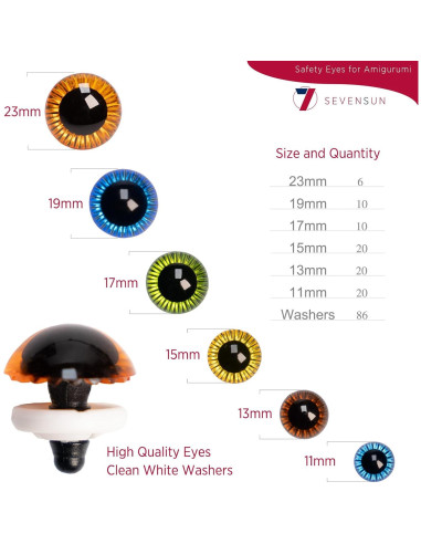 Set de Ojos de Seguridad SEVENSUN 172 Piezas 11mm-23mm