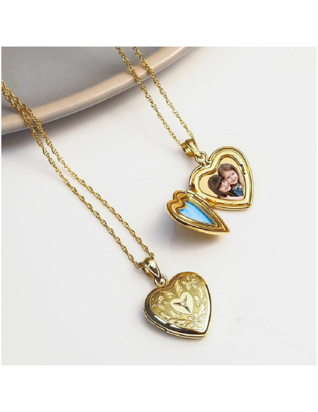 Collar Locket Floral de Corazón 14K Oro Relleno con Cadena 45.7 cm Collar Locket Floral de Corazón 14K Oro Relleno con Cadena 45.7 cm