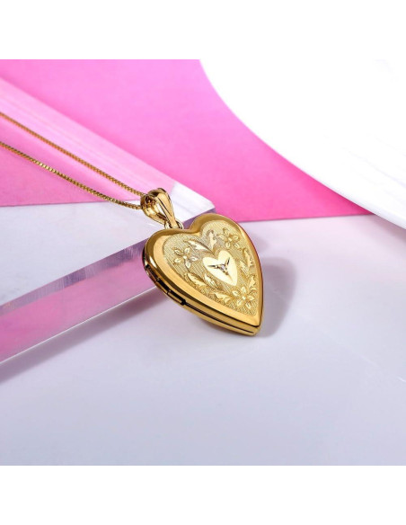 Collar Locket Floral de Corazón 14K Oro Relleno con Cadena 45.7 cm Collar Locket Floral de Corazón 14K Oro Relleno con Cadena 45.7 cm