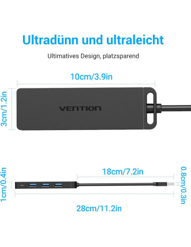 Hub USB 3.0 VENTION 4 Puertos Ultra Delgado 0.15M