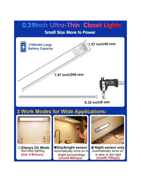 Luces Bajo Gabinete DUOFU365 LED Recargables 20cm 2 Piezas Luces Bajo Gabinete DUOFU365 LED Recargables 20cm 2 Piezas