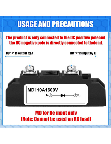 Diodo Solar Yexiya MD 110A-16 Anti Retorno 1600V 12V 24V 48V