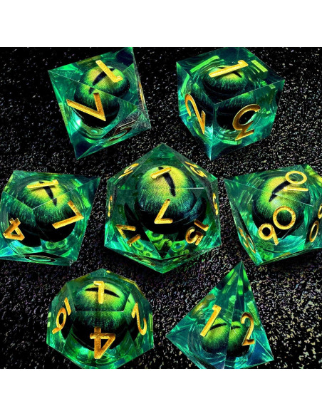 Juego de Dados de Resina HAOMEJA DND 7 PCS Ojo Verde Juego de Dados de Resina HAOMEJA DND 7 PCS Ojo Verde