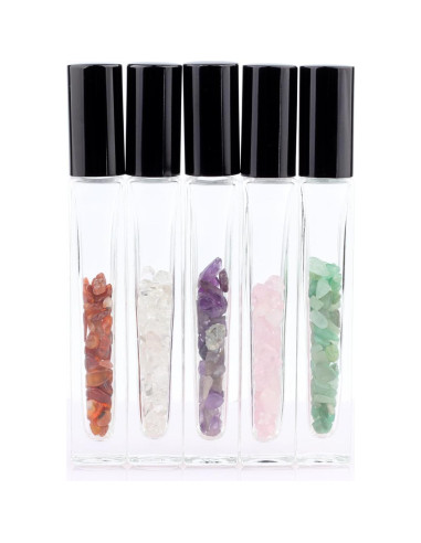 5 Botellas Roller de Vidrio 10ml con Gemas Naturales YWG Stone