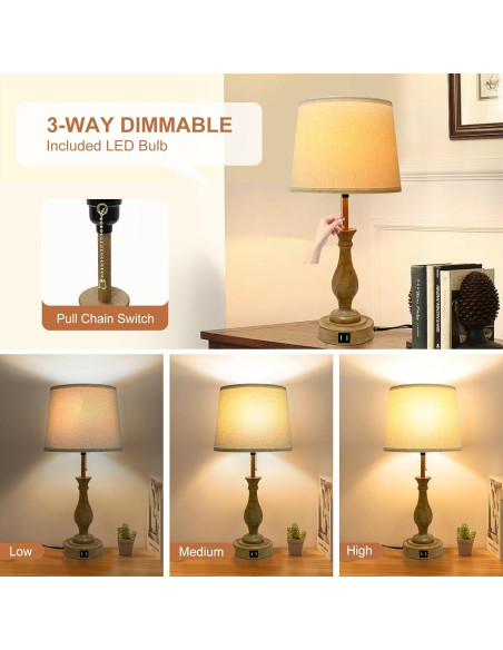 Lámpara de Mesa Estilo Granja LALISU Regulable 3-Vías con USB Lámpara de Mesa Estilo Granja LALISU Regulable 3-Vías con USB