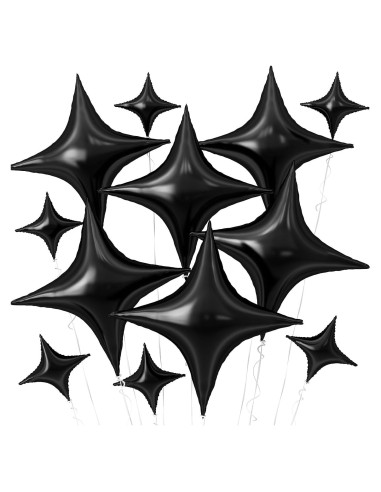 Globos Estrella Negros 12 Piezas 66 cm y 25 cm Adorely