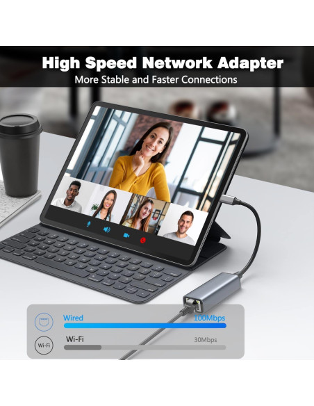 Adaptador Ethernet Lightning Oyiqar a RJ45 100Mbps Gris Adaptador Ethernet Lightning Oyiqar a RJ45 100Mbps Gris