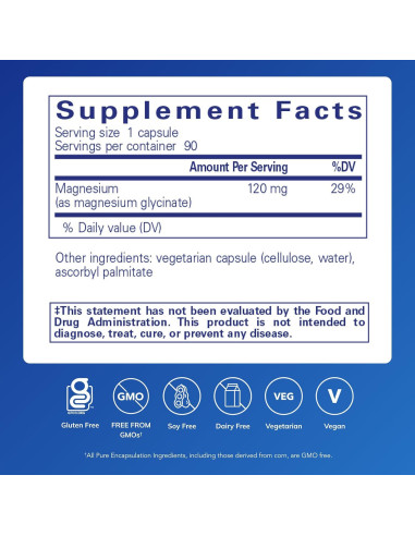 Suplemento de Magnesio Glicinato Pure Encapsulations 90 Cápsulas