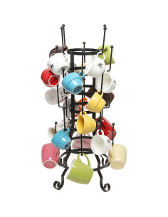 Soporte para Tazas MyGift de Hierro Negro Rústico con 24 Ganchos 2