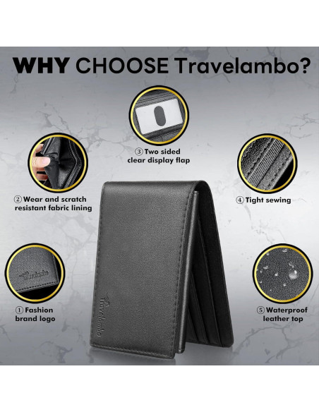 Billetera Minimalista Travelambo para Hombres con Bloqueo RFID Billetera Minimalista Travelambo para Hombres con Bloqueo RFID