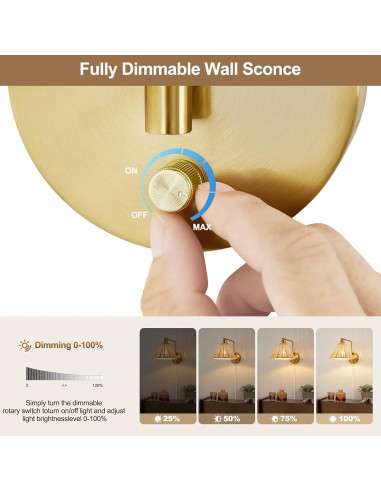 Aplique de Pared Weaboopre Dorado con Regulador y Brazo Oscilante