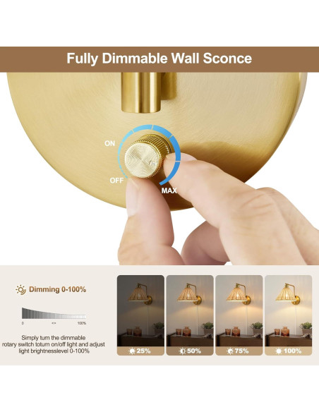 Aplique de Pared Weaboopre Dorado con Regulador y Brazo Oscilante Aplique de Pared Weaboopre Dorado con Regulador y Brazo Oscilante
