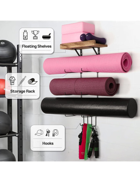 Soporte de Esteras de Yoga Montaje en Pared Bikoney 2 Pack Soporte de Esteras de Yoga Montaje en Pared Bikoney 2 Pack