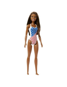 Muñeca Barbie Playa Mattel Traje de Baño Bandera Americana