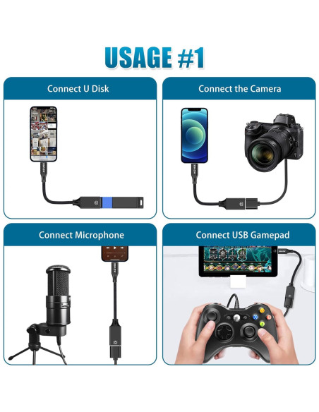 Adaptador Lightning a USB AGVEE 10.16 cm Negro OTG Adaptador Lightning a USB AGVEE 10.16 cm Negro OTG