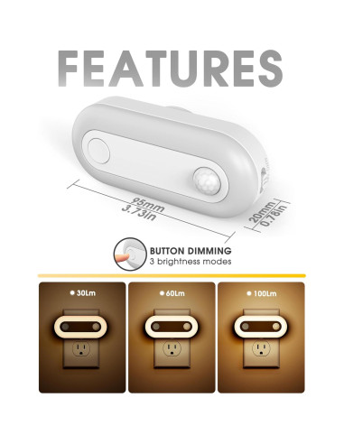 Luz Nocturna Enchufable Fulighture con Sensor de Movimiento 2 Pcs