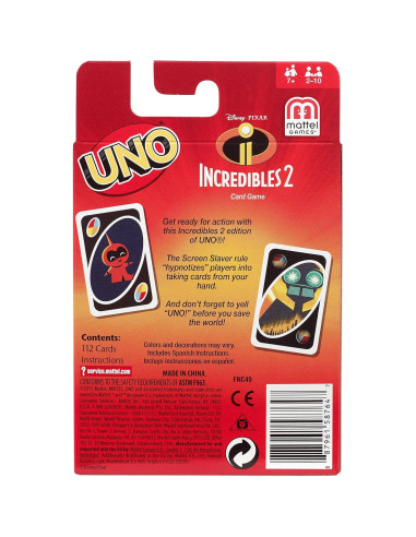 Juego de Cartas UNO Mattel Los Increíbles 2 112 Cartas