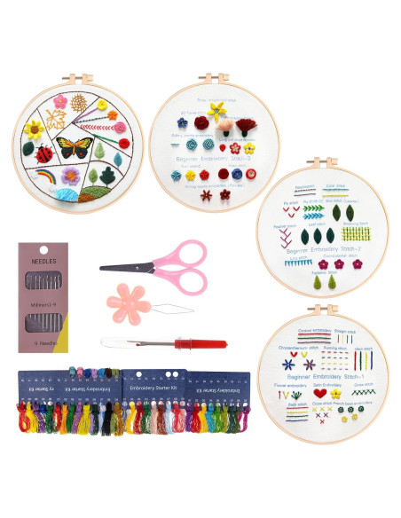 Kit de Bordado para Principiantes Angdarun 4 Piezas con Instrucciones Kit de Bordado para Principiantes Angdarun 4 Piezas con Instrucciones