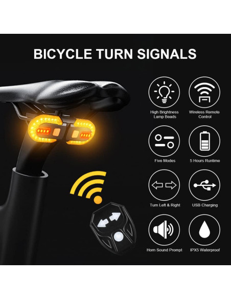 Luz Trasera Inalámbrica JINKEY con Señales de Giro LED USB Luz Trasera Inalámbrica JINKEY con Señales de Giro LED USB