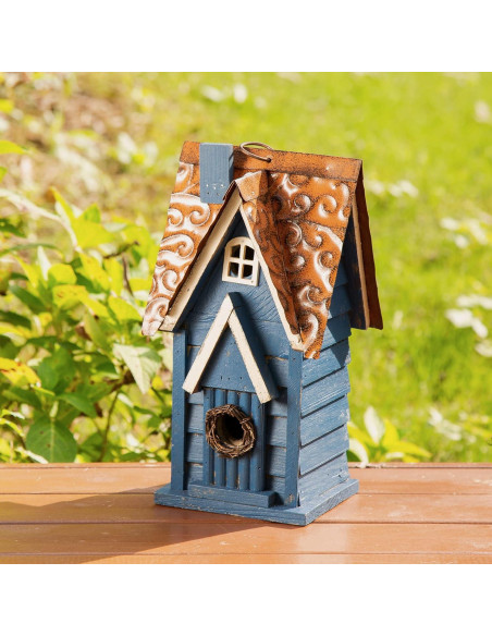 Casa de Pájaros de Madera Glitzhome GH90096 Azul 16.5x14x30.5cm Casa de Pájaros de Madera Glitzhome GH90096 Azul 16.5x14x30.5cm