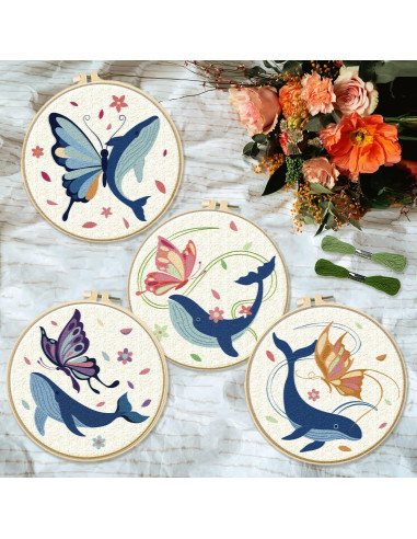 Kit de Bordado INFUNLY para Principiantes - Mariposa y Ballena