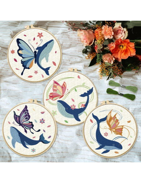 Kit de Bordado INFUNLY para Principiantes - Mariposa y Ballena Kit de Bordado INFUNLY para Principiantes - Mariposa y Ballena