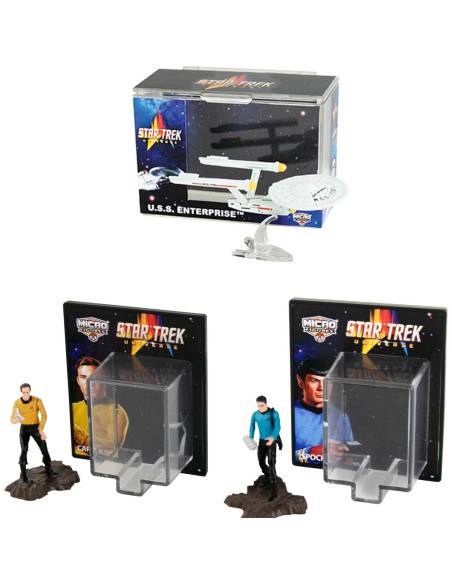 Conjunto de 3 Micro Figuras Star Trek - Capitán Kirk, Spock y U.S.S. Enterprise Conjunto de 3 Micro Figuras Star Trek - Capitán Kirk, Spock y U.S.S. Enterprise