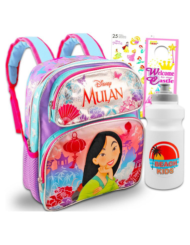 Conjunto Mochila Mini Mulan Disney 30.48 cm + Botella y Stickers