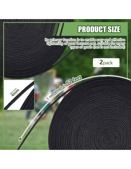 Cordón de Red de Lacrosse Wowangce 28m x 4mm Negro - 2 Pcs Cordón de Red de Lacrosse Wowangce 28m x 4mm Negro - 2 Pcs