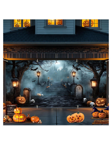 Banner de Puerta de Garaje Halloween THISFIND 3.96x1.83m Poliester