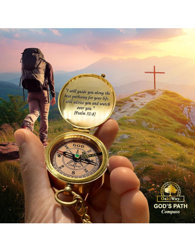 Compás del Camino de Dios OakiWay - Regalo Inspirador con Funda de Cuero