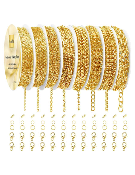 Cadenas de Collar Ecoofor Doradas 19m 8 Rollos para Joyería DIY Cadenas de Collar Ecoofor Doradas 19m 8 Rollos para Joyería DIY