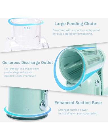 Rallador de Queso Manual ENERGEVITY 5 en 1 Acero Inoxidable Verde