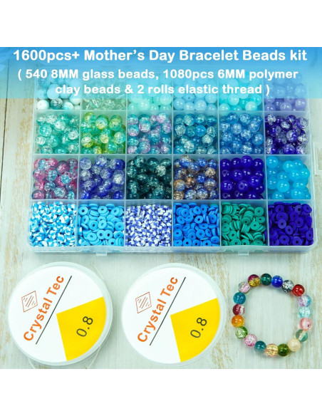 Kit de Perlas de Vidrio Azul 8mm y Arcilla 6mm Wavlakth Kit de Perlas de Vidrio Azul 8mm y Arcilla 6mm Wavlakth