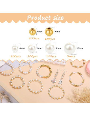 Kit de Fabricación de Pulseras Hpebl 2136pcs Perlas Doradas y Marfil