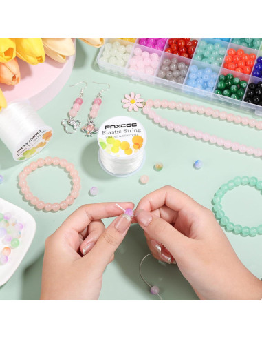 Hilo Elástico PAXCOO 2 Rollos 1mm Blanco para Pulseras
