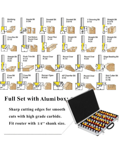 Juego de Brocas de Router LEATBUY 41 PCS 6.35mm Carburo