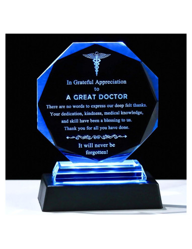 Placa de Vidrio Grabada Movdyka con Base LED para Doctores