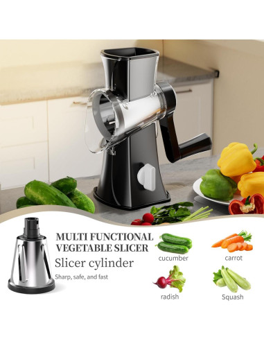 Rallador de Queso Rotatorio JEVOCOM 3 en 1 Acero Inoxidable