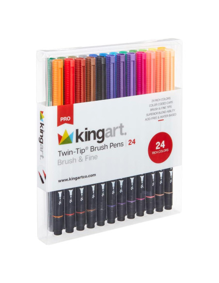 Set de 24 Marcadores Acuarelables KINGART Pro Doble Punta Set de 24 Marcadores Acuarelables KINGART Pro Doble Punta